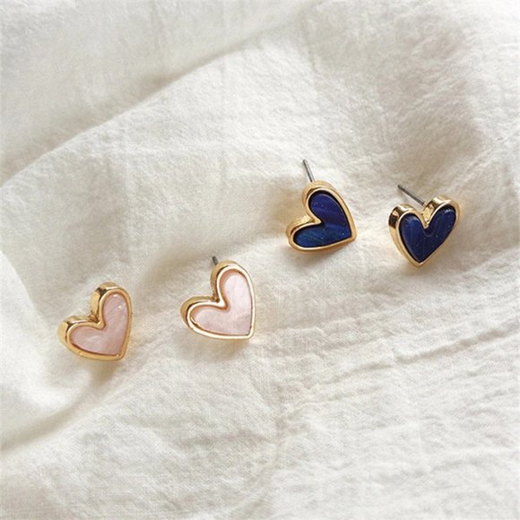 Cute Pink Heart Stone Stud Earrings for Women - Picture 6 of 11